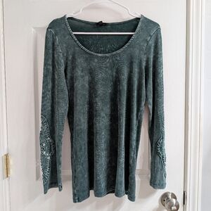 Torrid Cotton Modal Rib Scoop Neck Crochet Long Sleeve Top Size‎ 0 Like New